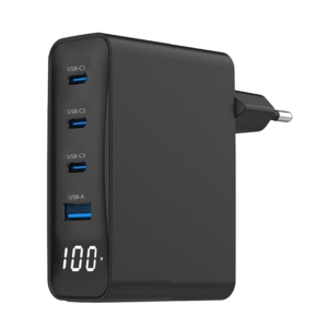 USB punjač 3xType-C + USB-A , 4-port 100W GaN USB fast charger, LCD, black, GEMBIRD, TA-UC-PDQC100LCD-01-BK