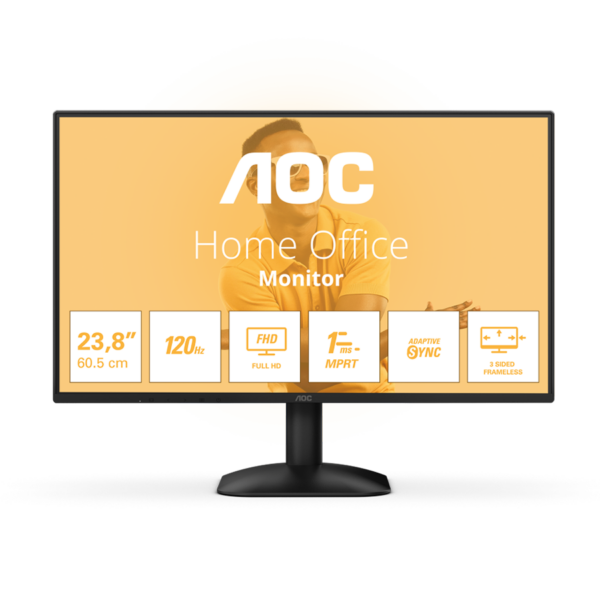 MONITOR AOC 24B31H 120hz 23,8″ FHD 1920×1080, HDMI. VGA. VESA 100 x100. crni. 3god.GAR.