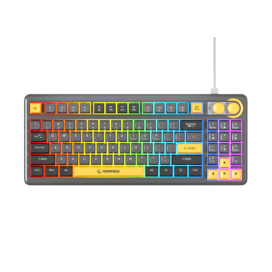 Tastatura gaming RAMPAGE Cyclone Gray/Black/Yellow USB RGB illuminated Us Layout English Compact Membrane, 41693