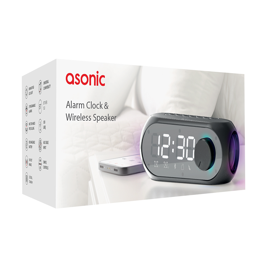 Digitalni sat sa zvučnikom i alarmom za mobitel bluetooth, Asonic AS-W6 1200MAH 5W Black, 40522 - Image 7