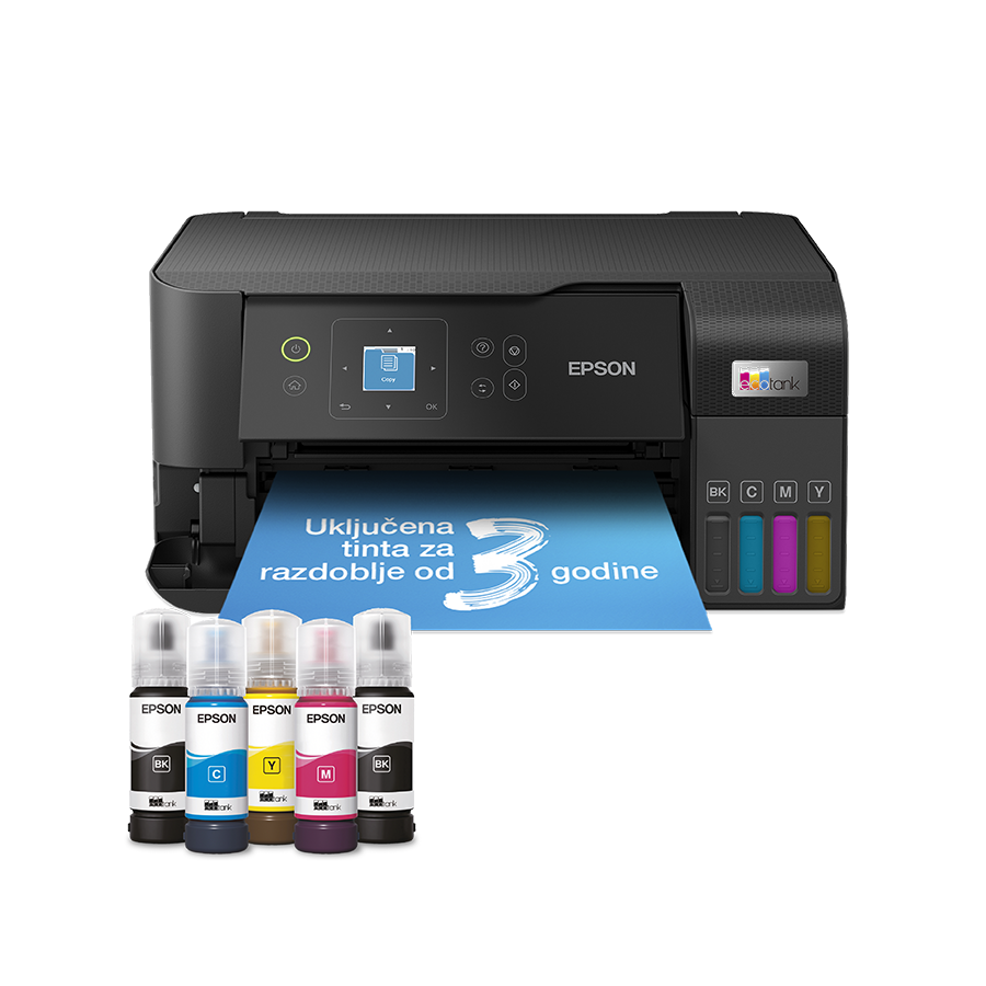 Printer EPSON EcoTank L3560 print/scan/copy/fax Rez.4.800 x 1.200 dpi. 33str/min Monokrom.20str/min Colour. ADF.Duplex.USB, LAN.WiFi. tinte br.103