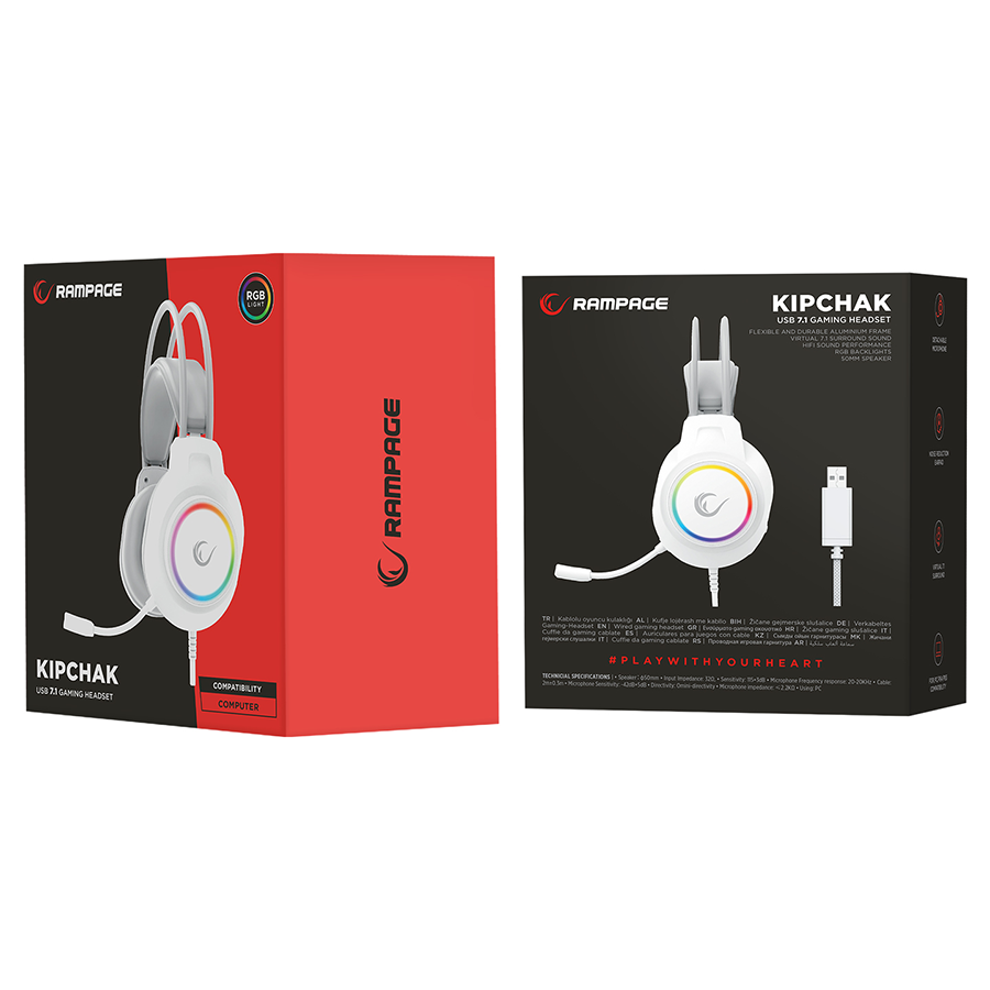 Slušalice sa mikrofonom gaming RAMPAGE RM-K55 Kipchak White RGB Led 7.1 Gaming Headset with Microphone, 42658 - Image 5