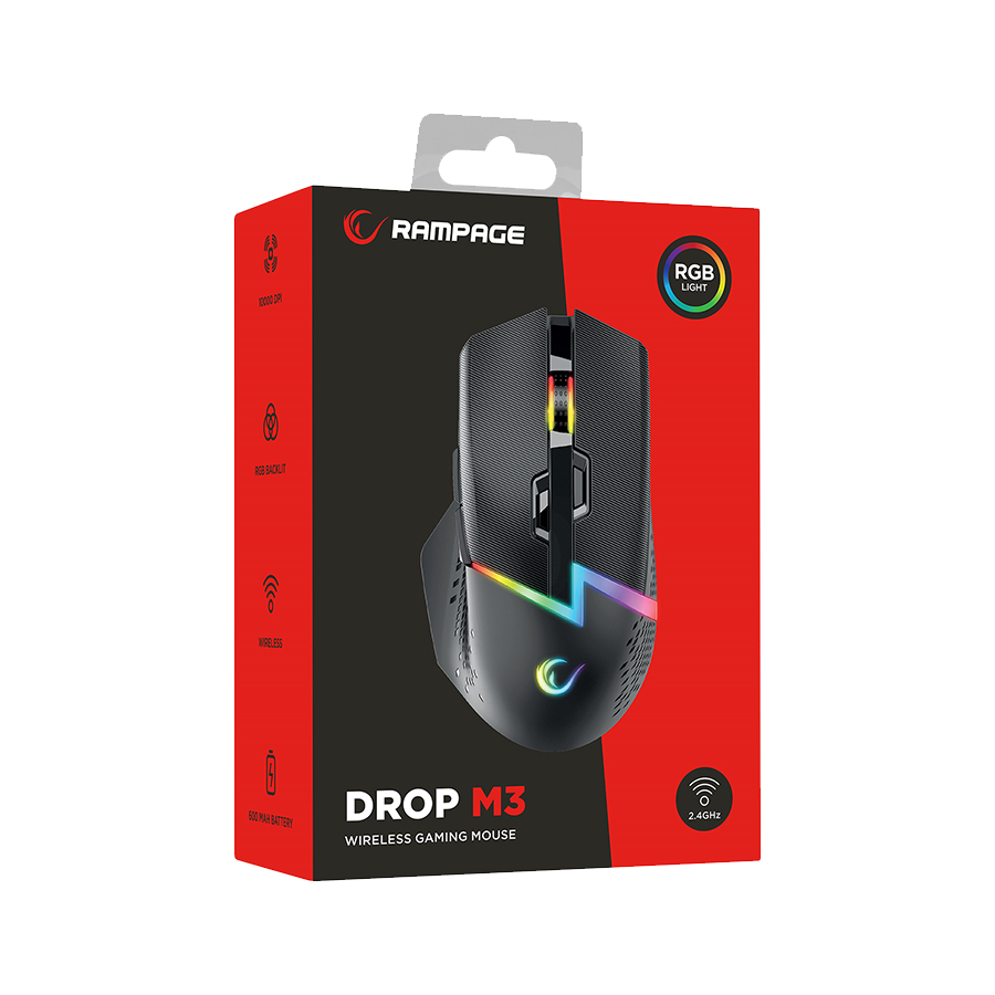 Miš gaming RAMPAGE DROP M3 V2 24000 DPI 3311 Sensor Black RGB Rechargeable Wireless 80 Million Huano Switch Gaming Mouse, 42561 - Image 8