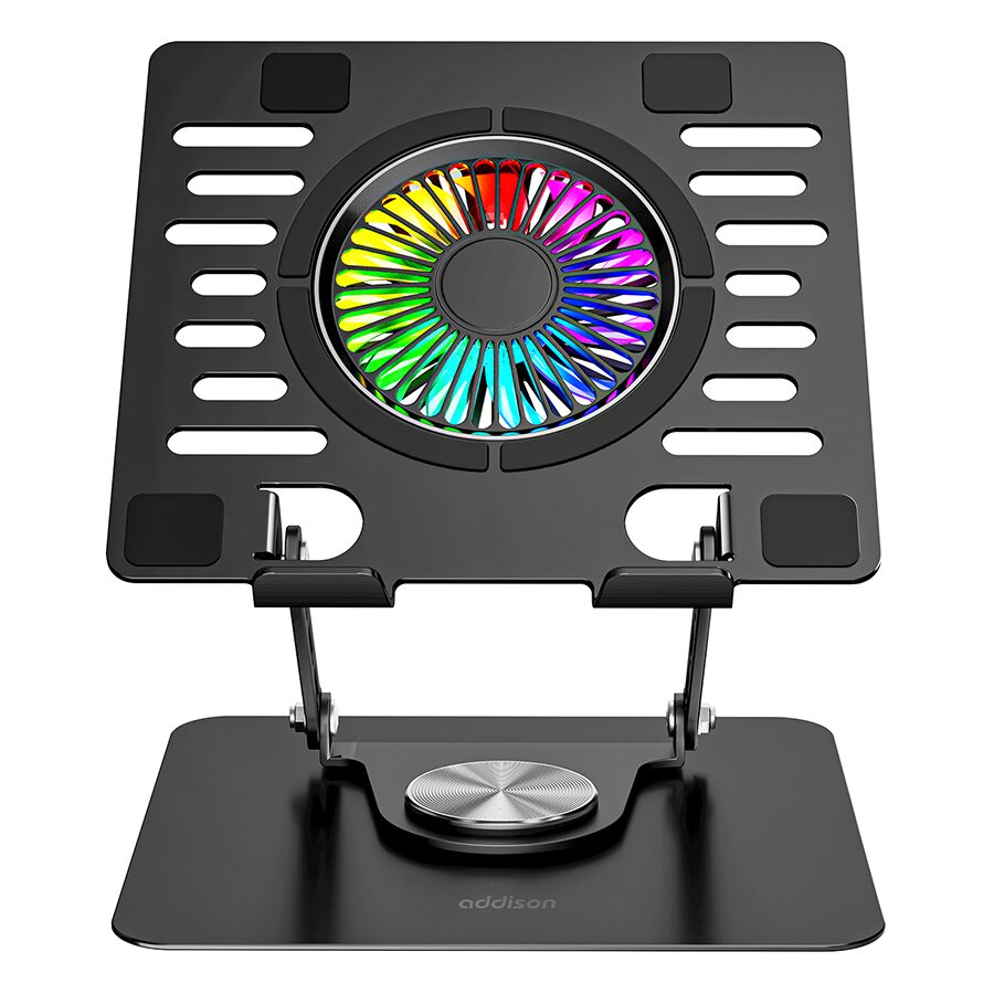 Postolje za notebook riser stand preklopivi rotirajuci, Addison AD-RC36 Steely 360 Degree Fan Fan Fan RGB Light Adjustable Black Metal 42029