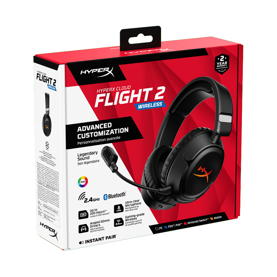 Slušalice sa mikrofonom HyperX Cloud Flight 2 RGB Wireless Gaming Headset Black, B5VC4AA - Image 2