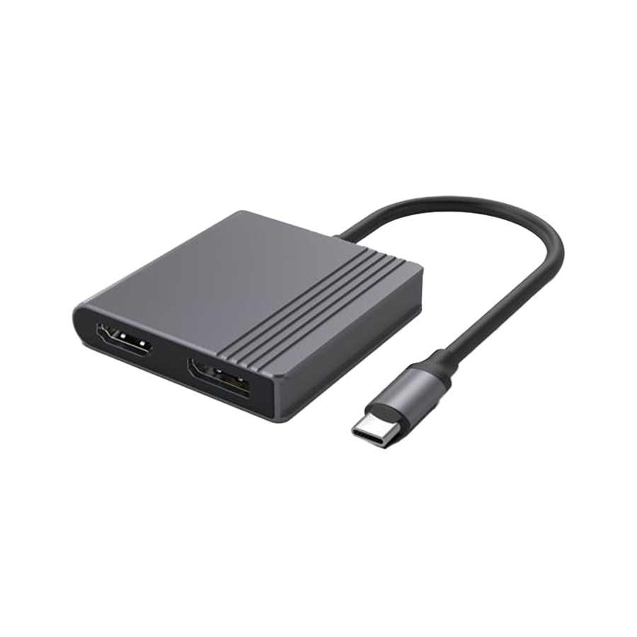 USB adapter Type-C to HDMI i DiplayPort adapter 4K 60Hz, black, GEMBIRD, A-CM-HDMIFDPF-01