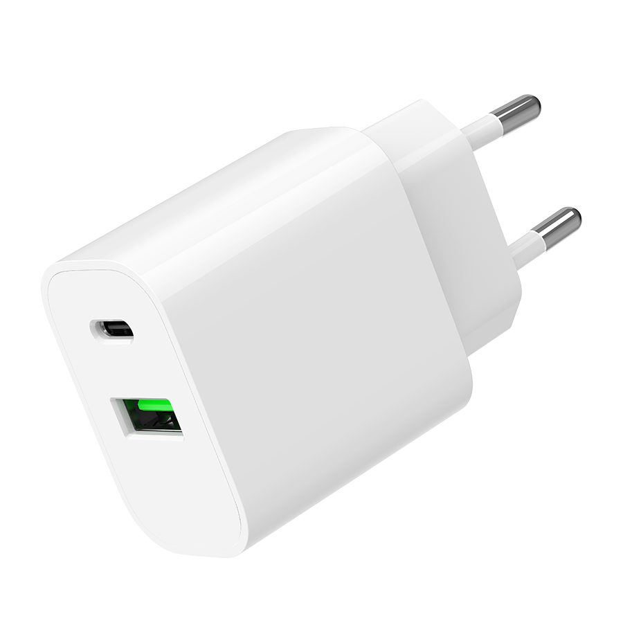 USB punjač 1xType-C + 1xUSB-A fast charger, 20W, white GEMBIRD, TA-UC-PDQC20-01-W