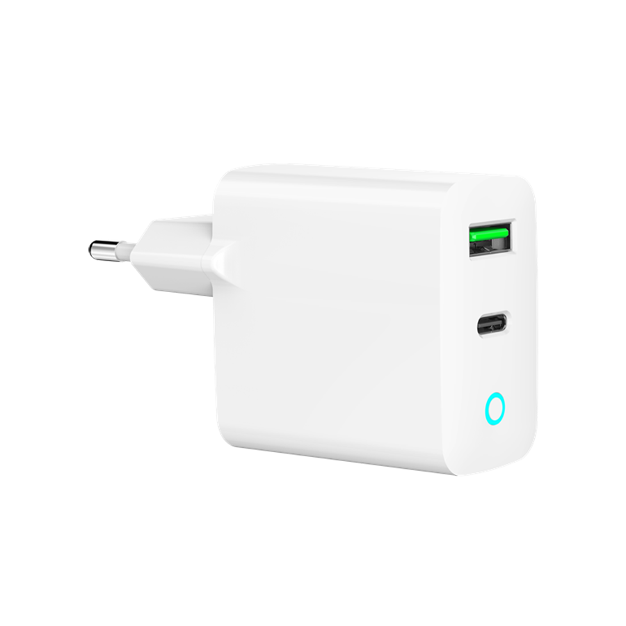 USB punjač 1xType-C + 1xUSB-A fast charger, 20W, white, LED, GEMBIRD, TA-UC-PDQC20L-W-01