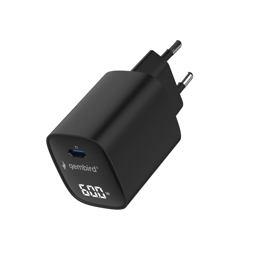 USB punjač Type-C fast charger, 60W USB LCD, black, GEMBIRD, TA-UC-1C-PD60LCD-01-BK