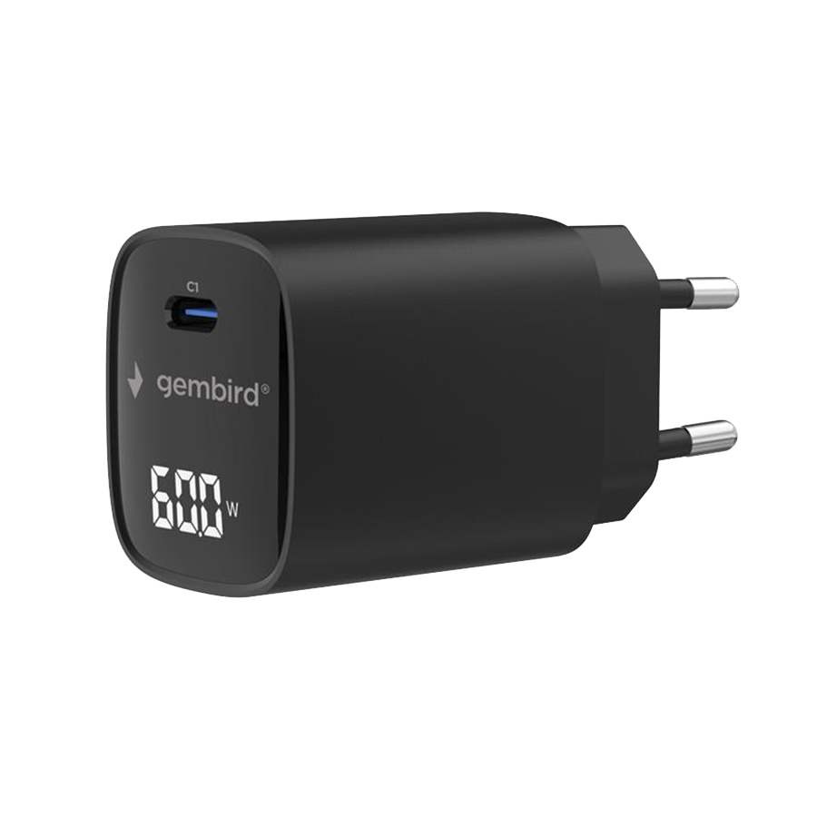 USB punjač Type-C fast charger, 60W USB LCD, black, GEMBIRD, TA-UC-1C-PD60LCD-01-BK - Image 2