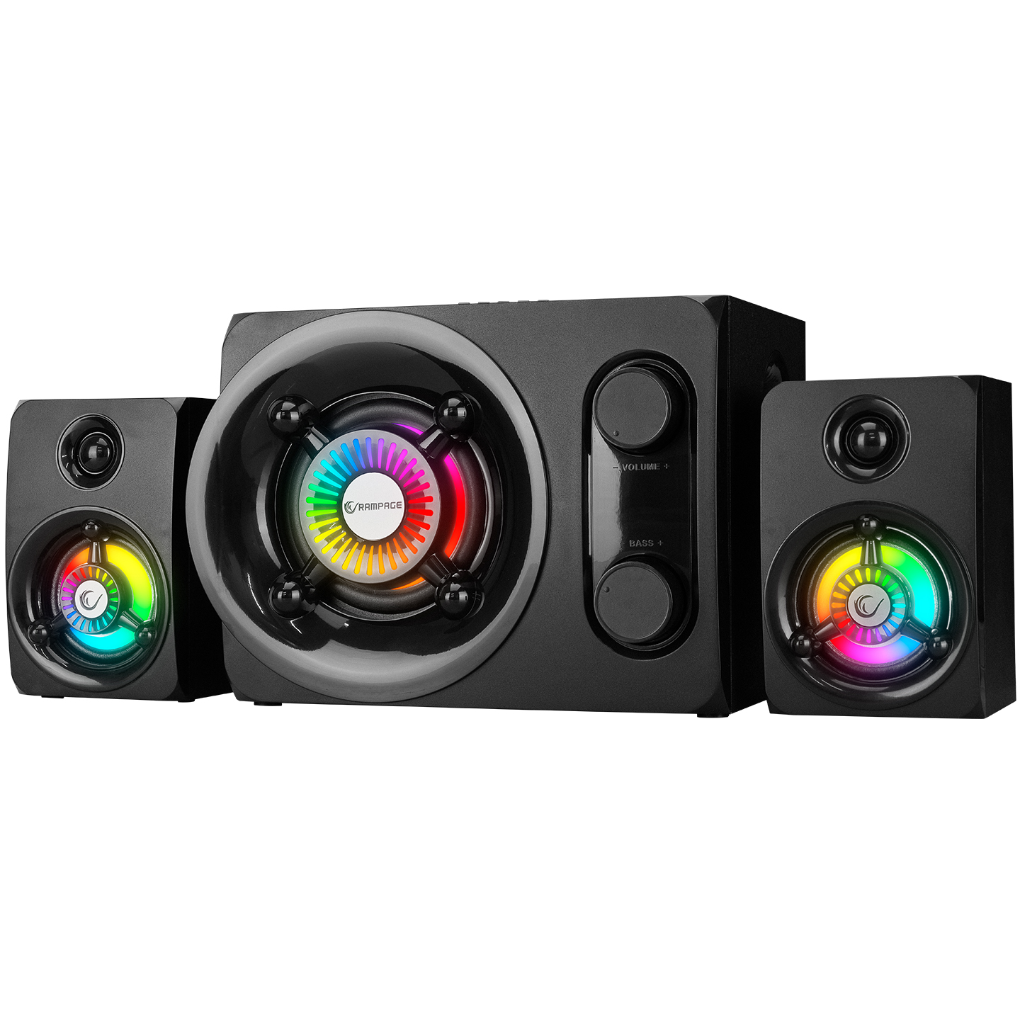 Zvučnici 2.1 gaming RAMPAGE RMS-G8 25W BLUETOOTH + USB-SD-FM RAINBOW Black RGB LED, 30253