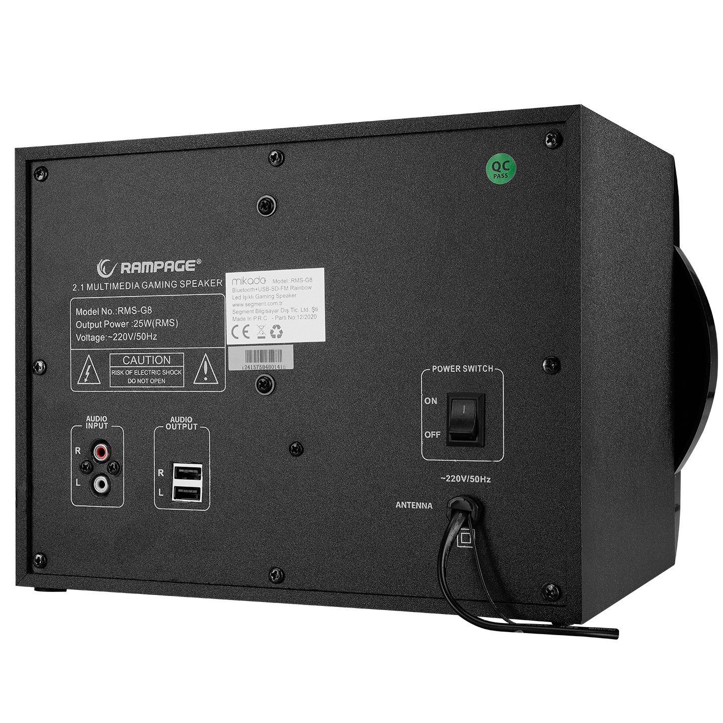 Zvučnici 2.1 gaming RAMPAGE RMS-G8 25W BLUETOOTH + USB-SD-FM RAINBOW Black RGB LED, 30253 - Image 6