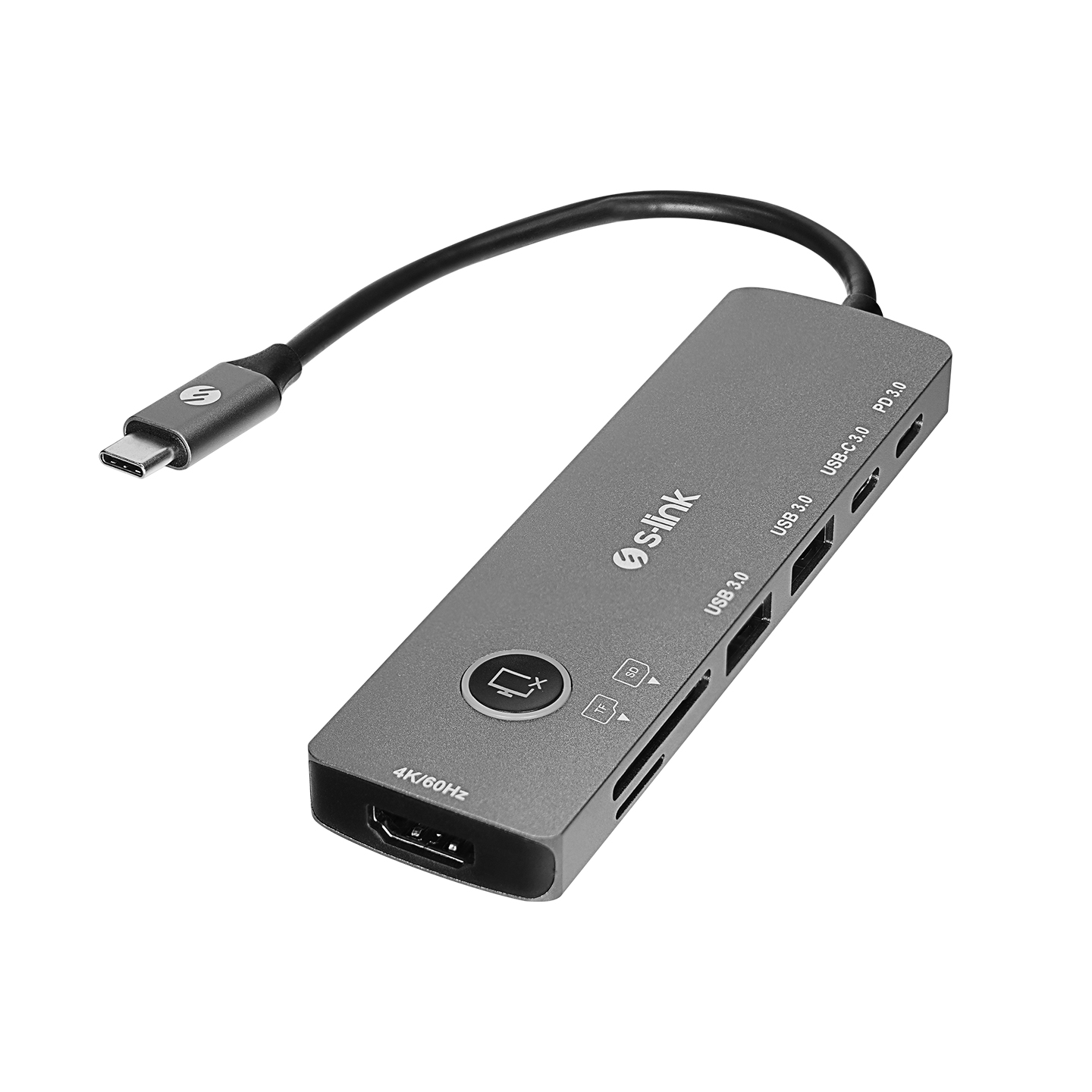 Docking station S-link SW-U707 USB adapter Type-C 7 in 1 2*USB 3.0, 1*Type-C 3.1, 1*PD, 1* HDMI 4K60HZ, SD and TF Type C Hub Adapter, 41651