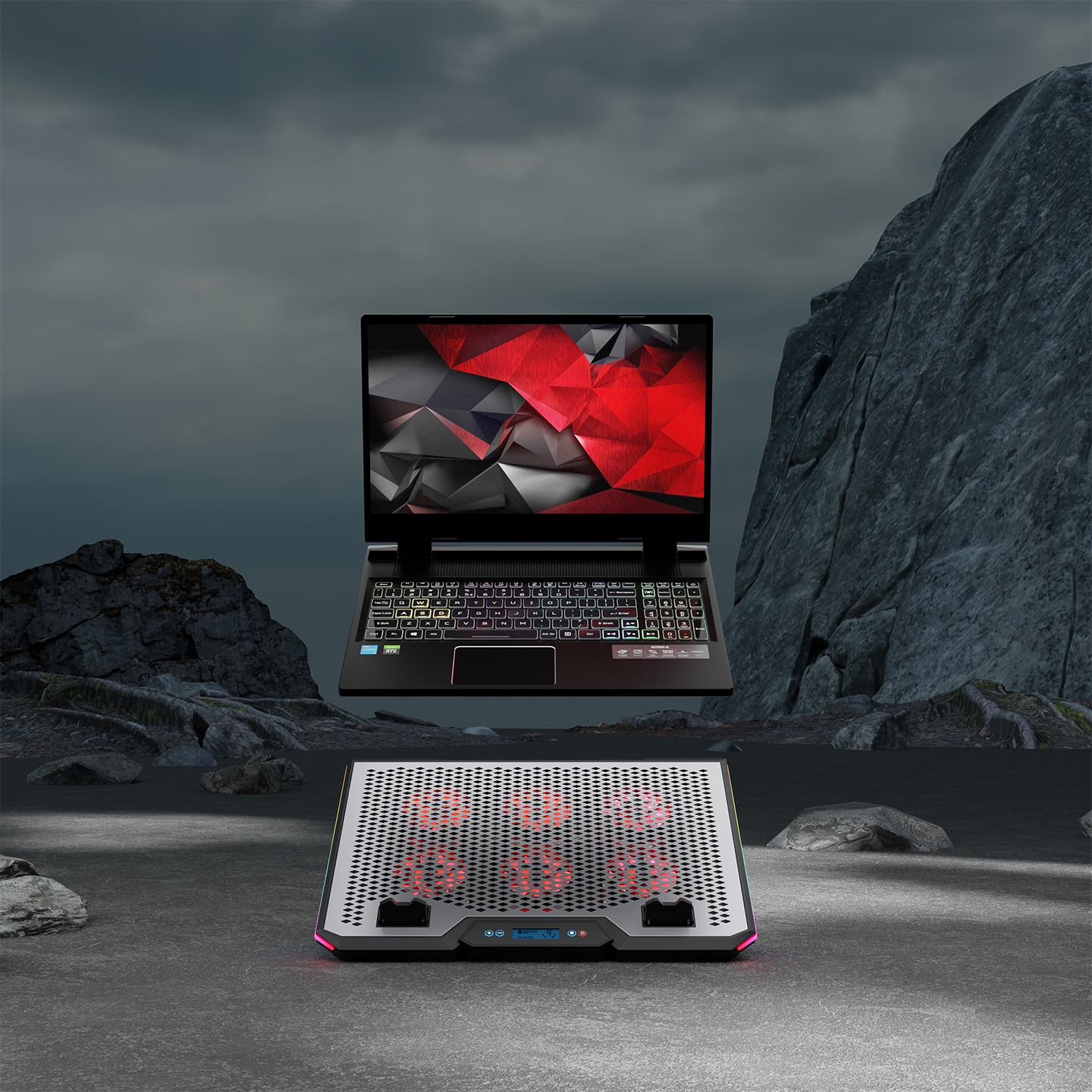 Postolje za notebook gaming Rampage BLIZZARD R7 6 FAN LCD SCREEN 2 USB SOCKET 13"-15.6" Notebook Cool Stand, 42032 - Image 6