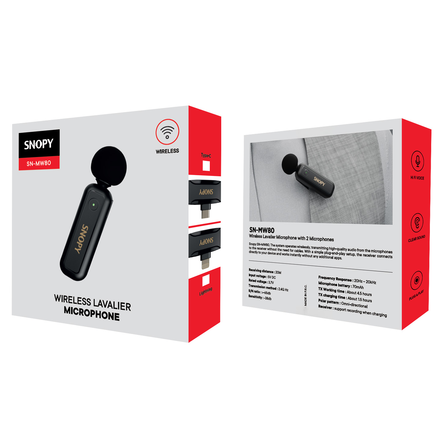 Mikrofon Snopy wireless Type-C, 2 komada, SN-MW80, crni, 42250 - Image 6
