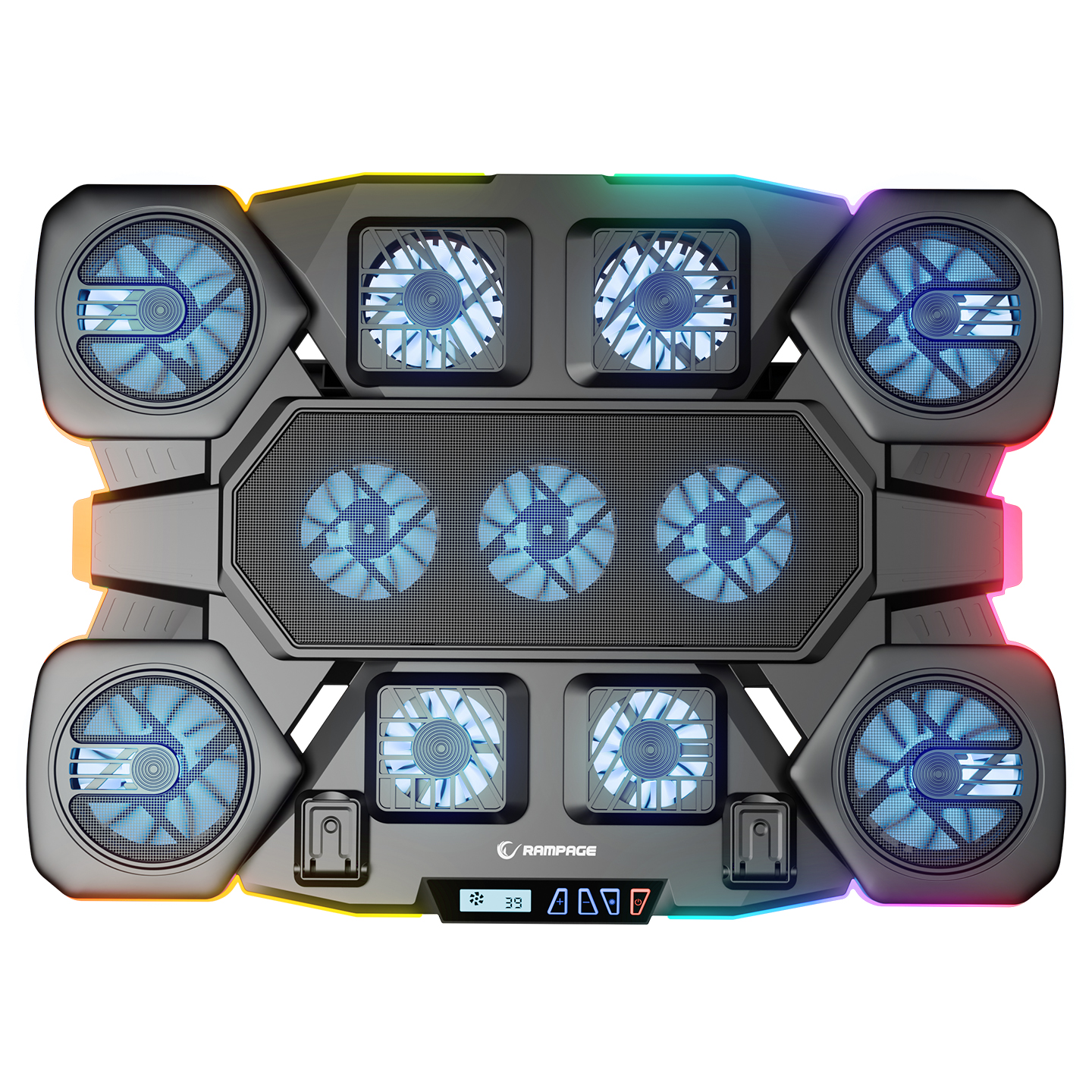 Postolje za notebook gaming RAMPAGE S50 Glacier Black RGB Lighting, 11 Fans, LCD Display, 1 Type C, 1 USB Port, 42328 - Image 2