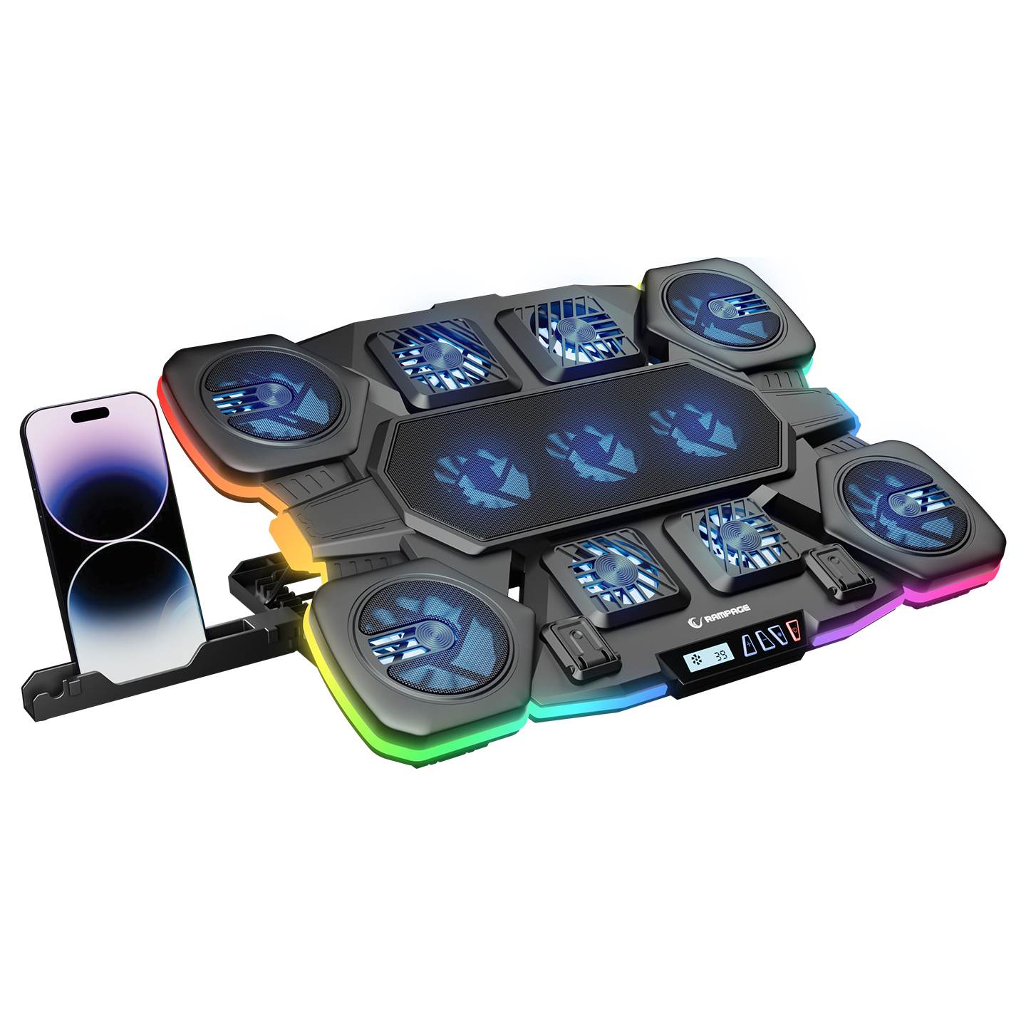 Postolje za notebook gaming RAMPAGE S50 Glacier Black RGB Lighting, 11 Fans, LCD Display, 1 Type C, 1 USB Port, 42328 - Image 3