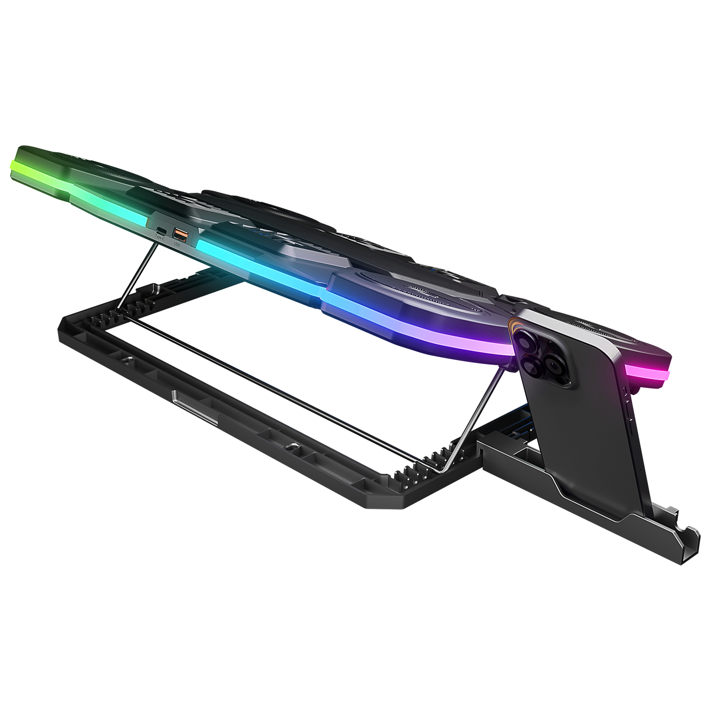 Postolje za notebook gaming RAMPAGE S50 Glacier Black RGB Lighting, 11 Fans, LCD Display, 1 Type C, 1 USB Port, 42328 - Image 5