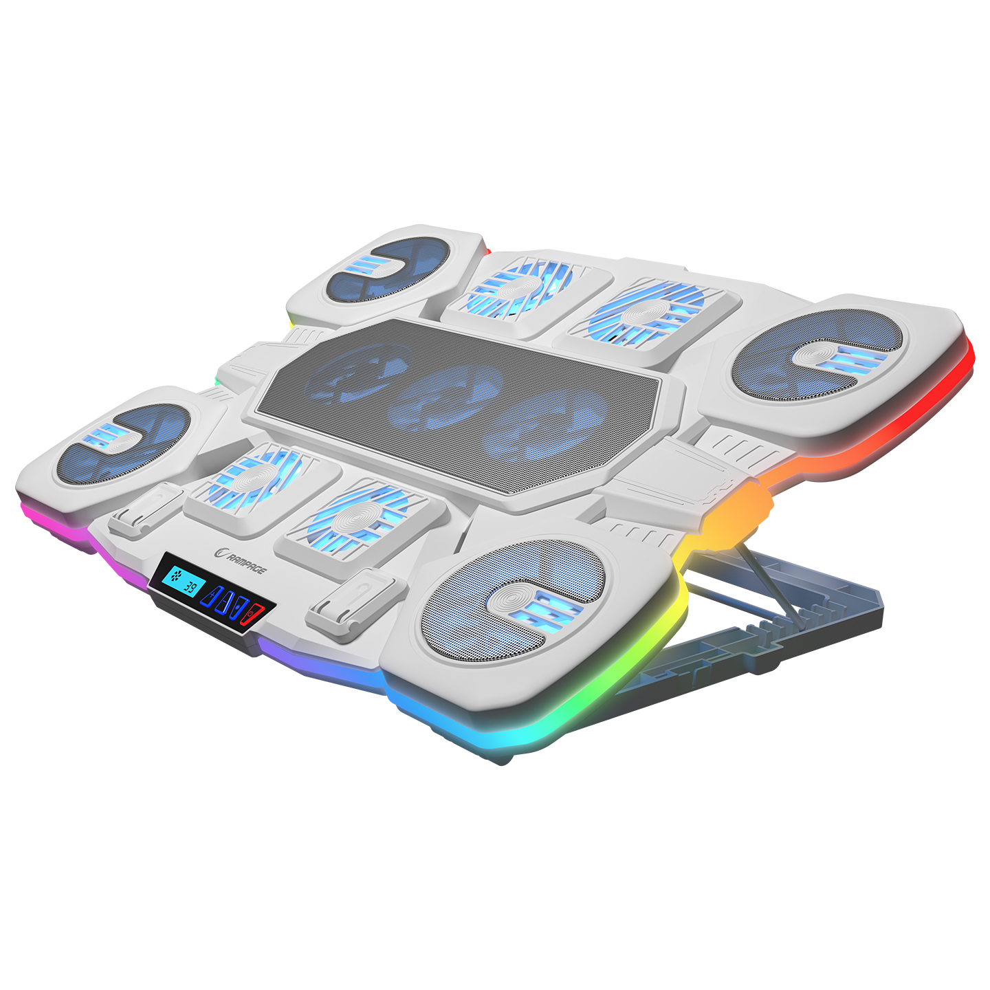 Postolje za notebook gaming RAMPAGE S50 Glacier White RGB Lighting, 11 Fans, LCD Display, 1 Type C, 1 USB Port, 43332
