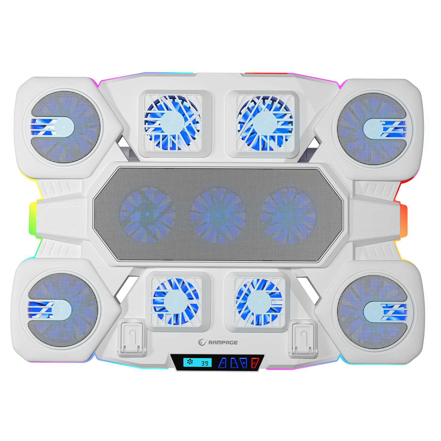 Postolje za notebook gaming RAMPAGE S50 Glacier White RGB Lighting, 11 Fans, LCD Display, 1 Type C, 1 USB Port, 43332 - Image 2