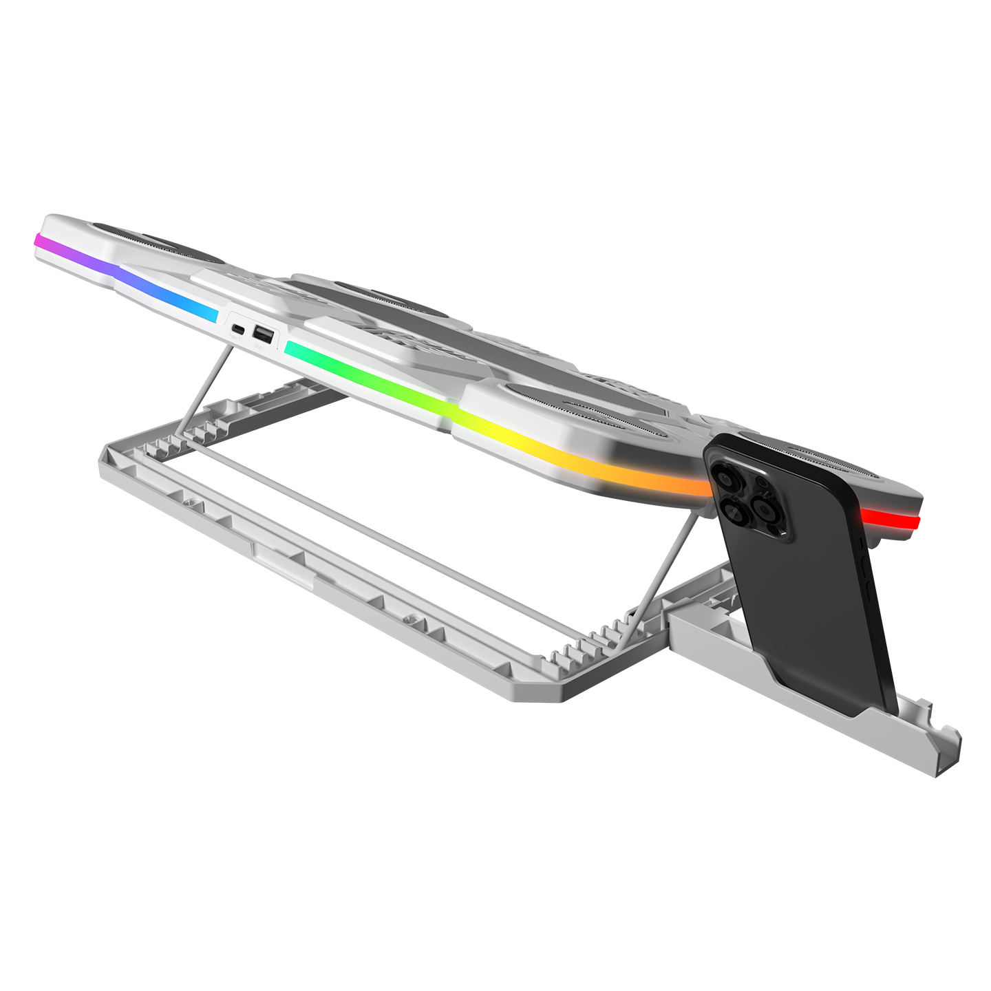Postolje za notebook gaming RAMPAGE S50 Glacier White RGB Lighting, 11 Fans, LCD Display, 1 Type C, 1 USB Port, 43332 - Image 6