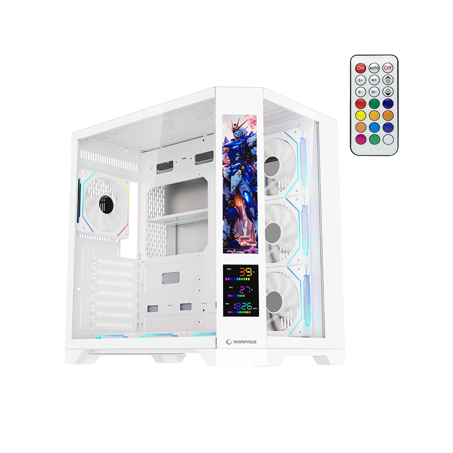 Kućište gaming RAMPAGE NOVA V2 9.16' LCD Display Hub Controller White 7x12cm ARGB Pwm Fan, 43467