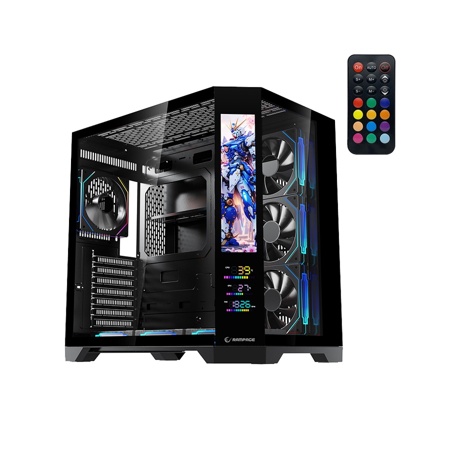 Kućište gaming RAMPAGE NOVA V2 9.16' LCD Display Hub Controller Black 7x12cm ARGB Pwm Fan, 43432