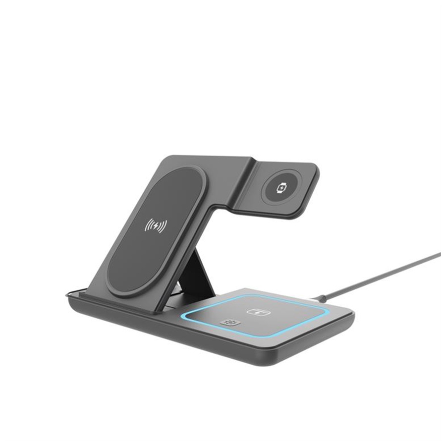 Wireless punjač GEMBIRD TA-WPC31A-01-BK, 3-in-1 foldable wireless charger stand, 15 W, Apple black - Image 2
