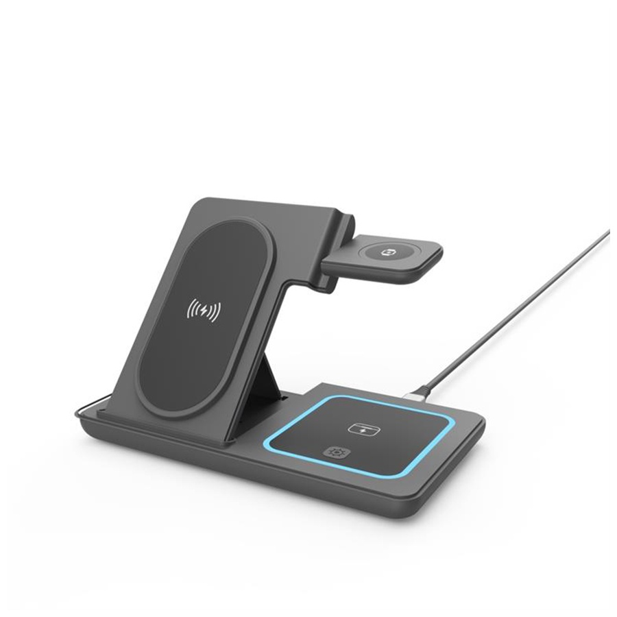 Wireless punjač GEMBIRD TA-WPC31A-01-BK, 3-in-1 foldable wireless charger stand, 15 W, Apple black - Image 4