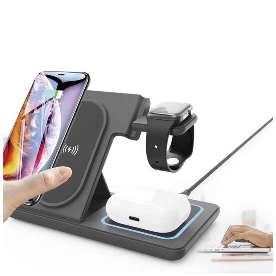 Wireless punjač GEMBIRD TA-WPC31A-01-BK, 3-in-1 foldable wireless charger stand, 15 W, Apple black - Image 5